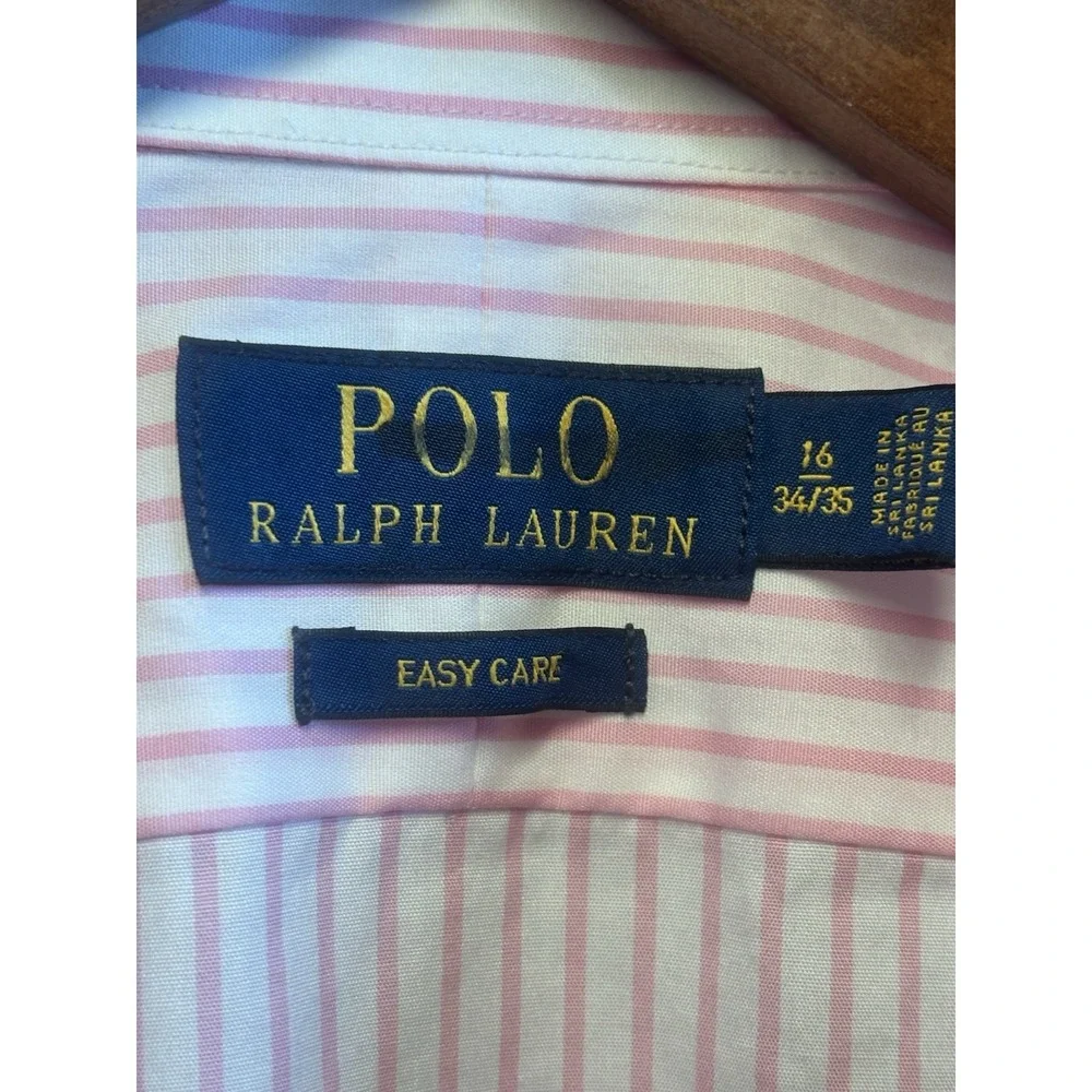 Ralph Lauren Men's 16 Pink‎ White Pinstripe Pony Long Sleeve Classic Fit 34/35